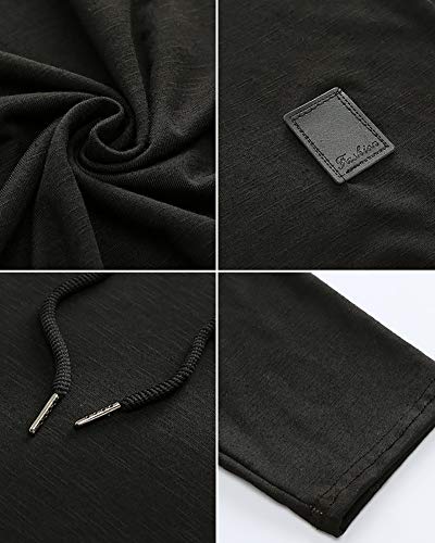 Mens Fashion Hoodies Sport Pullover Solid Color Shirt Workout Lightweight Tops Black XX