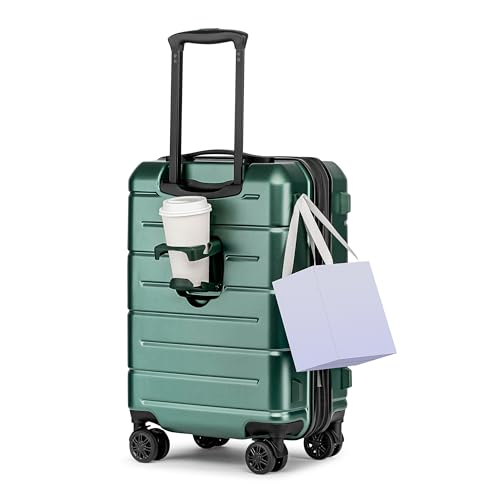 Carry On Luggage 22x14x9 Airline Approved Expandable Hardshell 20 Inch Suitcase with TSA Lock Carry On Suitcase with Wheels Small Travel Rolling Luggage with Cup Holder for Men Women Green
