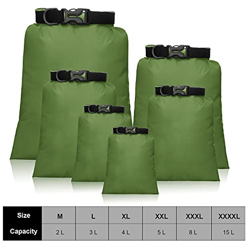 6 Pcs Waterproof Dry Bag Set 6 Sizes Lightweight Sacks and Long Adjustable Shoulder Strap Outdoor Water Proof Keep Gear Dry Bag Stuff Sacks for Backpacking