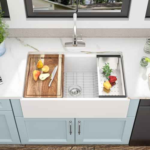 33"x20" White Farmhouse Sink Workstation