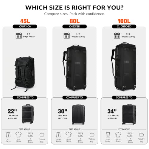 100L U Zip Rolling Duffel Bag with Wheels