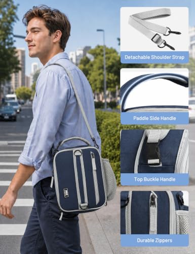 Expandable Small Lunch Box for Men Women Kids to Work School Navy Blue