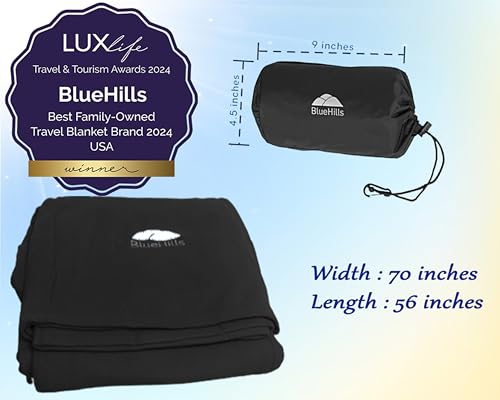 Ultra Compact Travel Blanket Pillow 2 Pack Airplane 70X56In Black (2 Count)