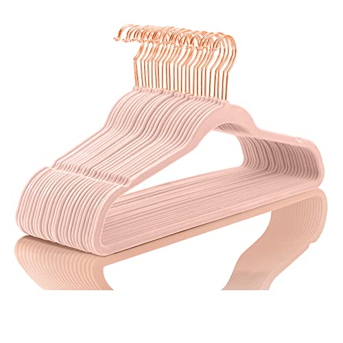 Velvet Hangers 30 Pack Non Slip Heavy Duty Blush Pink Rose Gold Hooks (50 Count)