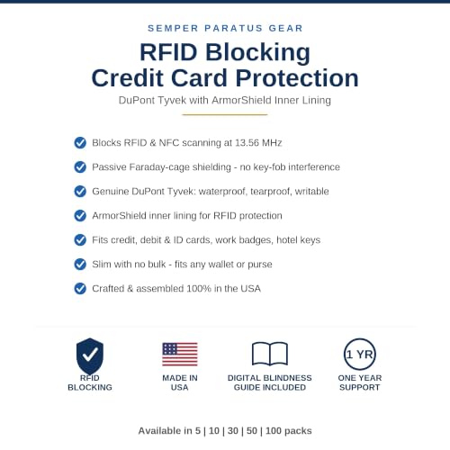 10x RFID Blocking Credit Card"DuPont TYVEK" Sleeves for wallet or purse. Protect your debit cards (10 Count)