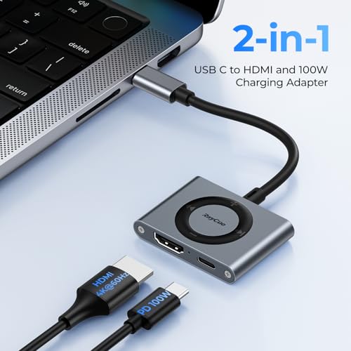 2-in-1 USB C Hub, USB C to HDMI Adapter with HDMI 4K@60Hz & 100W PD Charging - Adapter for Laptop, MacBook, IPad (USB-C), iPhone 15/16, Tablets, Switch