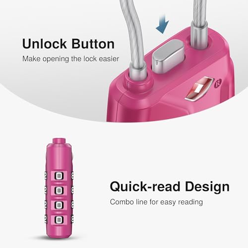 2 Pack TSA Approved Luggage Locks 4 Digit Code Cable Lock Pink Dark (2 Count)