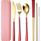 6 Pieces 18 8 Stainless Steel Flatware Set Portable Reusable Cutlery Set Travel Utensils Set Including Chopsticks Knife Fork Spoon Straws Cleaning Brush Dishwasher Safe (6 Count)