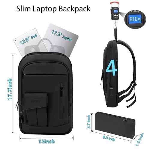 Business Backpack for Men Slim Lightweight Laptop Backpack for 17.3 Inch Computer Water Resistant Small Office Backpack for Commute Travel Daily Office Work with Small Bag