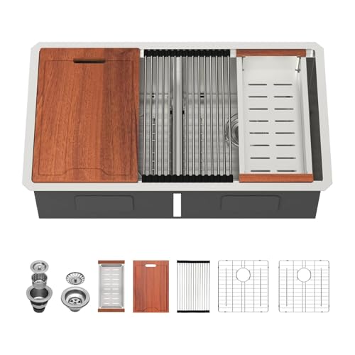 30 Double Bowl Kitchen Sink 30x19 Inch Undermount Sink Low Divide Workstation Double Bowl 50