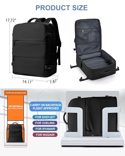 Large Travel Backpack Carry On for Women Man Black Waterproof Gym Backpacks with Laptop Compartment Mochila de Viaje Teacher Personal Item Backpack Rucksack Airplane Accessories Must Haves