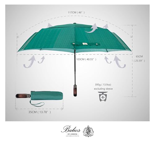 Folding Umbrella Real Wood Handle Herringbone Jade Green