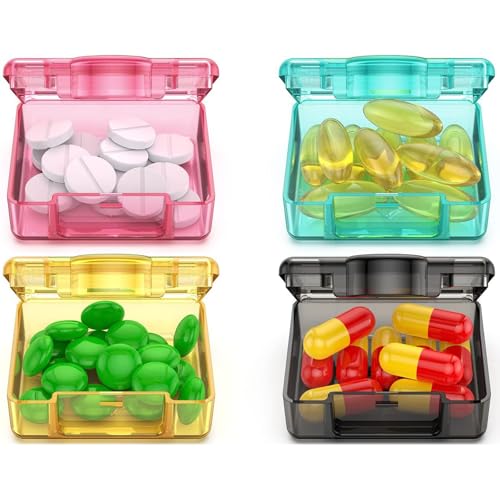 Small Pill Case Travel Pill Box Cute Pill Organizer for Purse Portable Daily Medicine Organizer 1 Compartment Pill Holder for Vitamins (4 Count)
