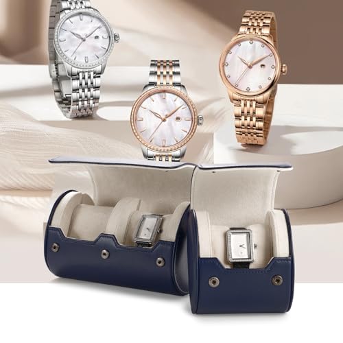 2 Slot Leather Watch Organizer Box Dark Blue