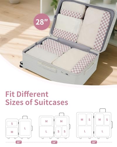 7 Set Checkered Packing Cubes for Travel Carry on Suitcase Luggage Organizer Bags for Kids Women Men