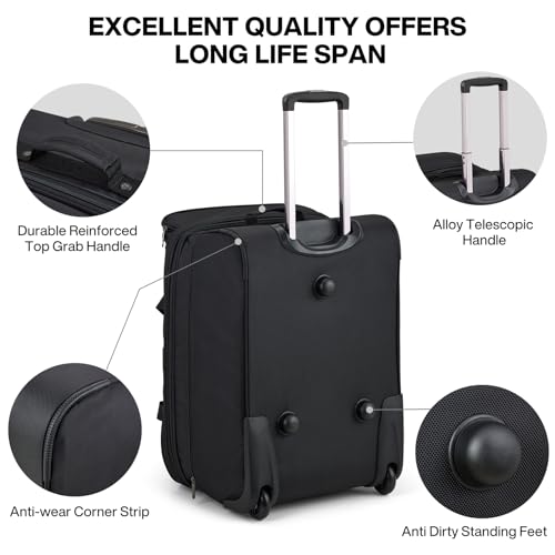 Large Expandable checked Luggage Suitcases with Wheels Foldable Duffle Bag for Travel suitcase for Women Men Garment Bag（Black）