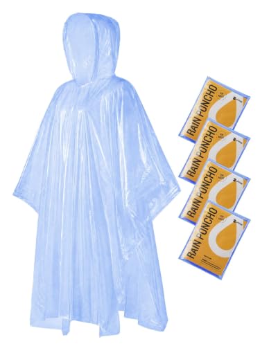 Disposable Adult Rain Ponchos Clear Emergency Raincoat (4 Count)