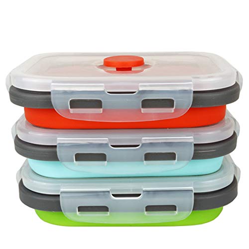 ECOmorning 3 Piece Silicone Food Storage Containers Collapsible Silicone Bowl with Airtight Silicone Lids