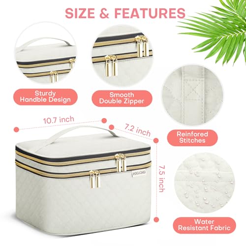 Large Makeup Bag with Mirror Double Layer Travel Make Up Organizer Case