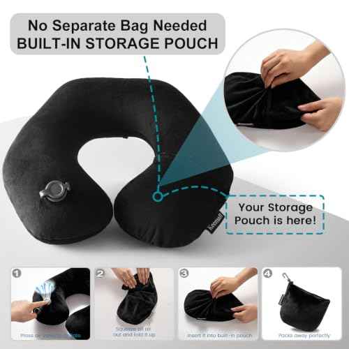 Inflatable Travel Neck & Shoulder Pillow for Airplanes & Long Trips