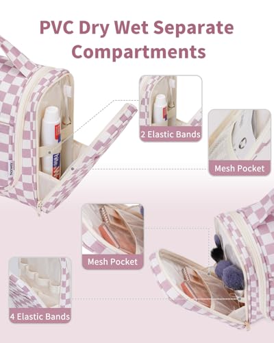 Large Hanging Toiletry Bag for Women Travel Makeup Bag Organizer Toiletries Bag Dry Wet Separation for Cosmetics Essentials Accessories