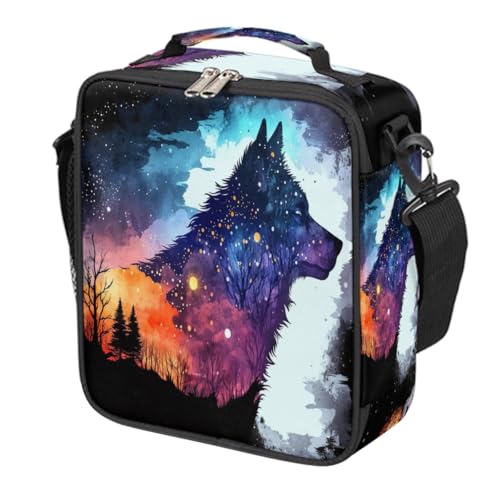 Wolf Forset Kids Lunch Box for Girls Boys Reusable Insulated Lunch Bag for Kids Toddler Thermal Cooler Spacious Lunchbox with Shoulder Strap Lunchbag for School Work Picnic (print 16)