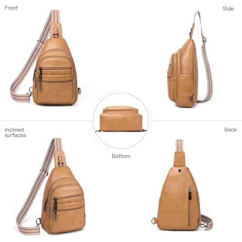 Sling Bag for Women Cross Body Purse Fanny Pack Sling Backpack Vegan Leather Over Shoulder Crossbody Handbag Travel Gifts Tan