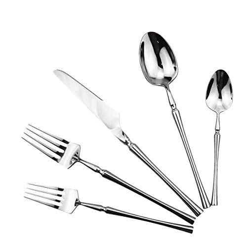 20 piece Silver Flatware Set 304 Stainless Steel Fork Spoon Cutlery Luxury Mirror Polished Silverware (4 Count)