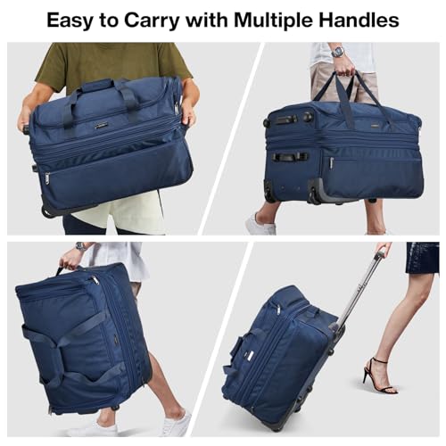 Large Expandable checked Luggage Suitcases with Wheels Foldable Duffle Bag for Travel suitcase for Women Men Garment Bag（Blue）