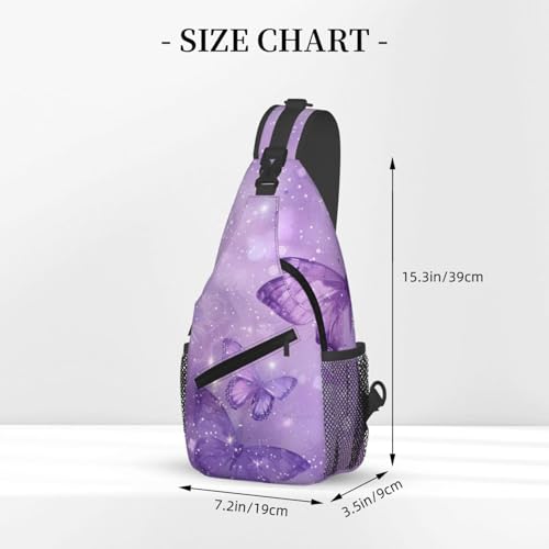 Sling Bag Butterfly Purple Pastel Hiking Daypack Crossbody Shoulder Backpack Travel Chest Pack for Men Women