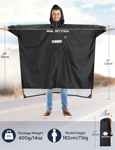 Hooded Rain Poncho for Adult Waterproof Lightweight Raincoat