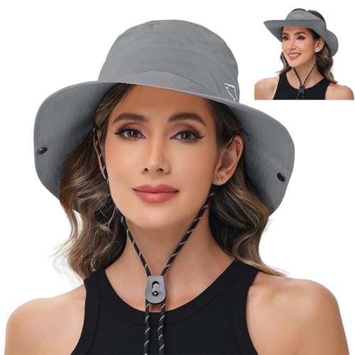 Sun Hats for Women Bucket Hat UV Protection Fishing Hat Wide Brim Safari Hats 2 in 1 Zip
