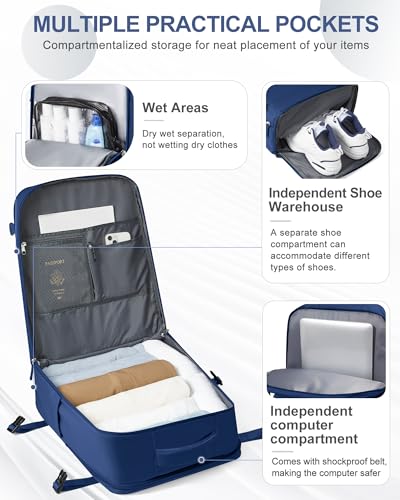 Travel Backpack for Women Man Carry On Backpack Mochila de Viaje Waterproof Teacher Personal Item Backpacks Travel Bag Essentials Rucksack Airplane Accessories Must Haves Royal Blue