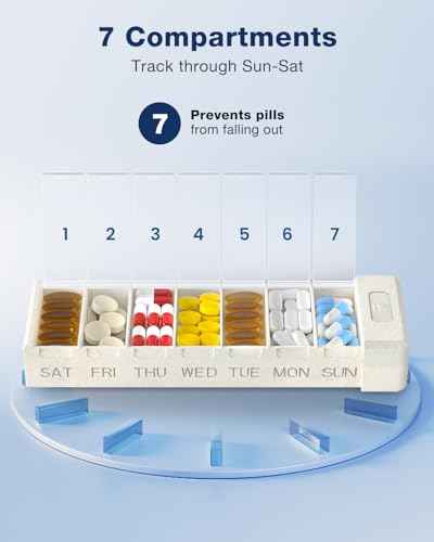 Metal Pill Organizer with 7 Separate Compartments for Pills Storage