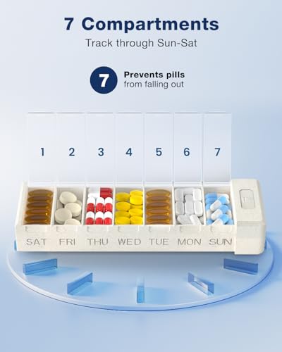 Metal Pill Organizer with 7 Separate Compartments for Pills Storage