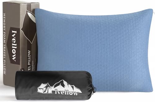 Memory Foam Travel Pillow Compressible Camping Pillow for Sleeping Shredded Memory Foam Pillow Compact Firm Supportive Travel Pillow for Adults Kids Outdoor Hiking Essential Gear Blue