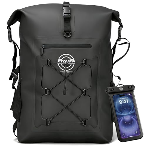 30/40/55L Waterproof Dry Backpack & Phone Case- 2XL Floating Dry Bag for Kayaking, Travel, Hiking, Fishing, Camping, Motorcycles & Beach, Heavy-Duty Roll Top Men/Women (Black)