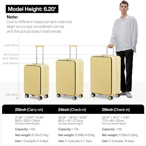 26 Inch Large Checked Luggage PC Hard Shell Suitcase Top Opening Aluminum Frame Travel Suitcases with Wheels