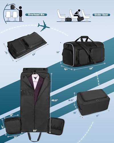 50L Convertible Garment Duffle Bag Backpack with Removable Bag