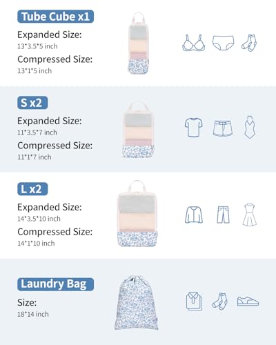 6 Set Compression Packing Cubes for Travel Women Men