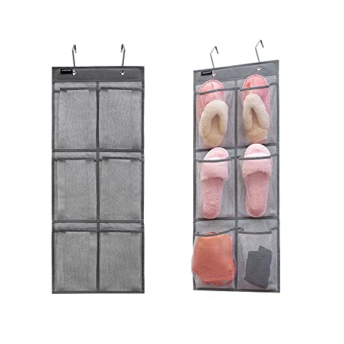 2 Pack Minimalist Black Over The Door Hanging Closet Shoe Holder Organizer with 6 Pockets (2 Count)