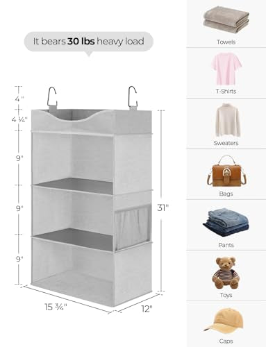 3 Shelf Hanging Closet Organizer with Half Compartment