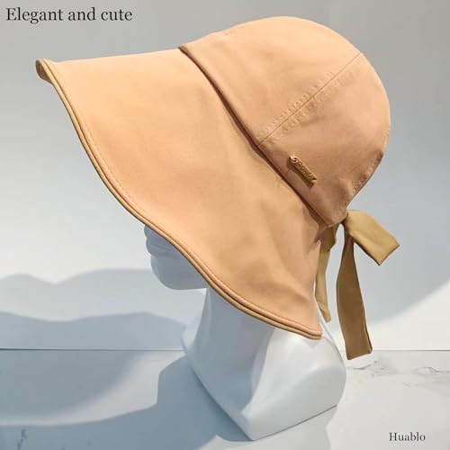 Sun Hats for Womens Wide Brim Packable Hat UV Protection Beach Hat Shapeable Ponytail Sun Hats Bowknot Bucket Hat Adjustable Fishing Hat for Women Coral Pink