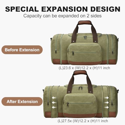 60L Canvas Duffle Bag for Travel Weekend Gym Overnight Carry