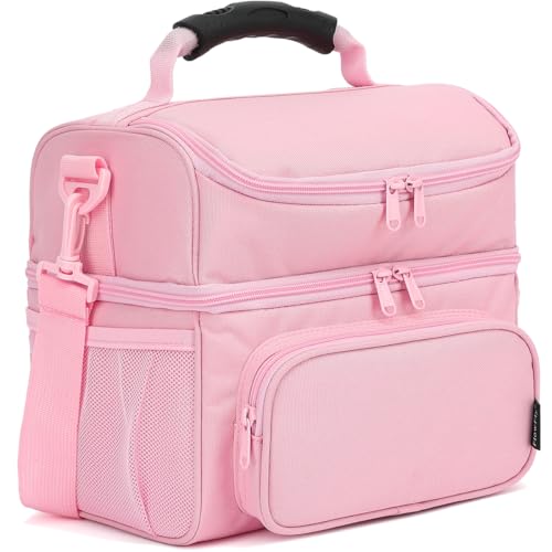 Double Layer Cooler Insulated Lunch Bag Adult Lunch Box Large Tote Bag for Men (Pink#2)