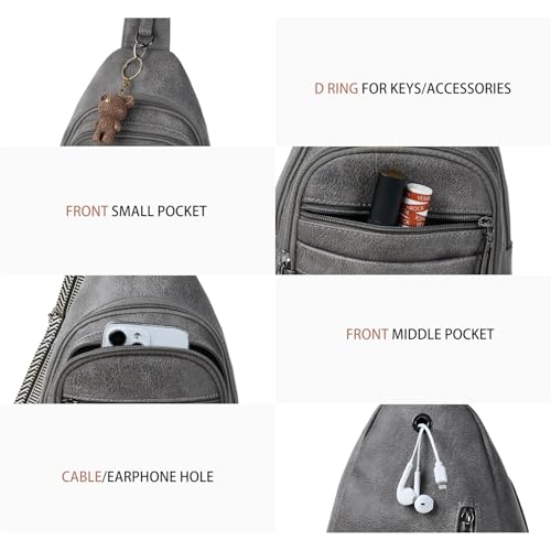 Sling Bag for Women Crossbody Bags Sling Purse Cross Body Backpack Vegan Leather Over Shoulder Bag Travel Handbag Gifts Dark Grey