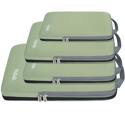4 Set/6 Set/8 Set Compression Packing Cubes Travel Accessories Expandable Packing Organizers (Cloth Pattern, 4-Matcha Green)