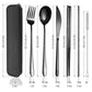 6 Pieces 18 8 Stainless Steel Flatware Set Portable Reusable Cutlery Set Travel Utensils Set Including Chopsticks Knife Fork Spoon Straws Cleaning Brush Dishwasher Safe (6 Count)