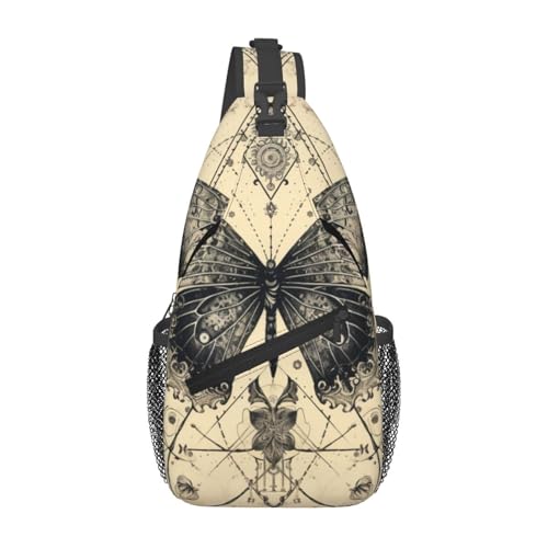 Sling Bag Butterfly Goth Vintage Tarot Hiking Daypack Crossbody Shoulder Backpack Travel Chest Pack for Men Women