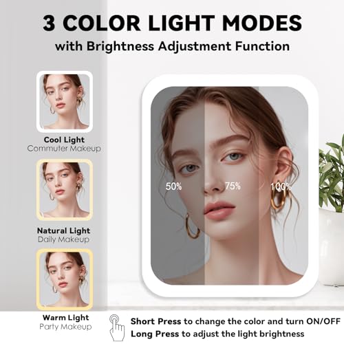 Travel Makeup Bag with LED Mirror and 10x magnifying glass with 3 Lighted Settings
